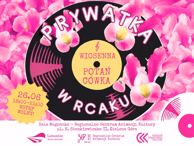 Plakat zapraszający na prywatkę w RCAK w dniu 26 czerwca o godz. 18:00,