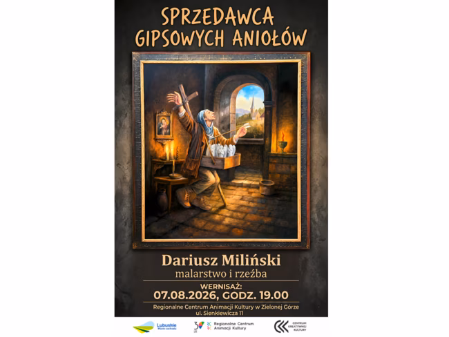 Plakat z wernisażu "Sprzedawca gipsowych aniołów".