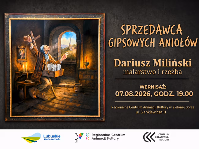 Plakat z wernisażu "Sprzedawca gipsowych aniołów".